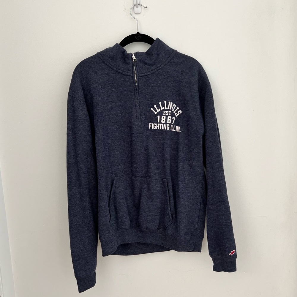 League Illinois Fighting Illini Fleece Navy Blue Quarter Zip Sweatshirt